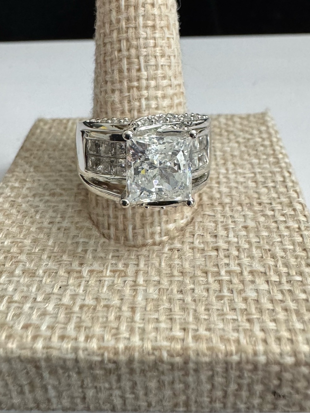 925 Silver Ring w/Large Square Cut Center CZ & sizzling CZ accents- A Statement!